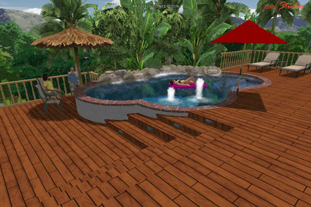 3D drawing of pool and large deck
